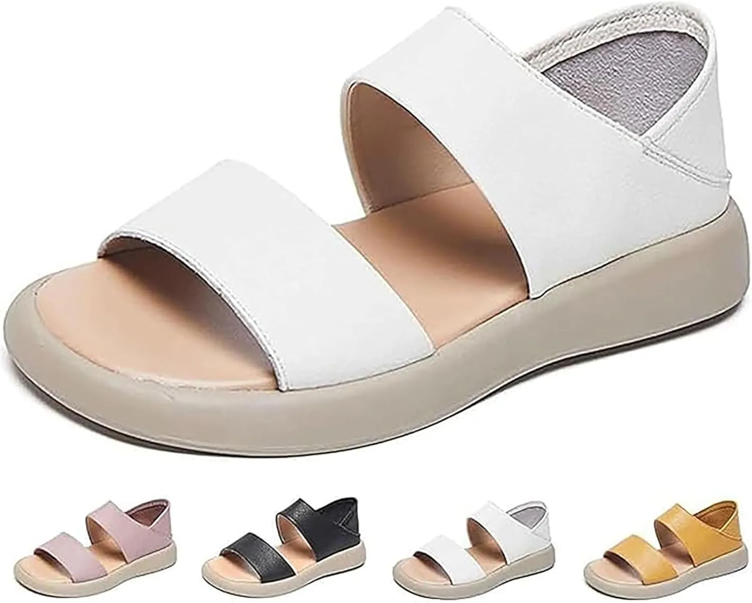 Thick Sole Women'S Stylish Sandals, Summer Lightweight Orthopedic Sandals Walking, Non-Slip Arch Support Fashion Genuine Leather Sandals