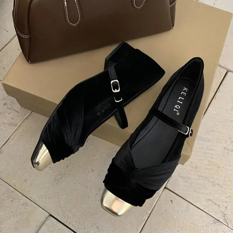 Tierry Cap Toe Ruched Velvet Ballet Pumps