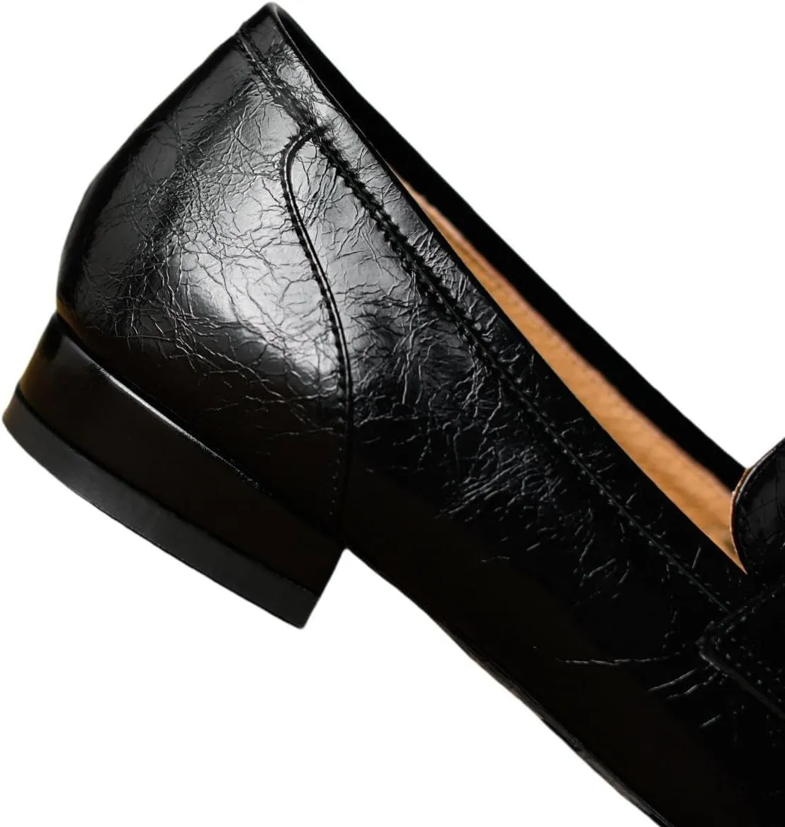 TinaCus Women's Genuine Leather Round Toe Light-Weight Slip-on Handmade Chunky Heel Loafers Flats
