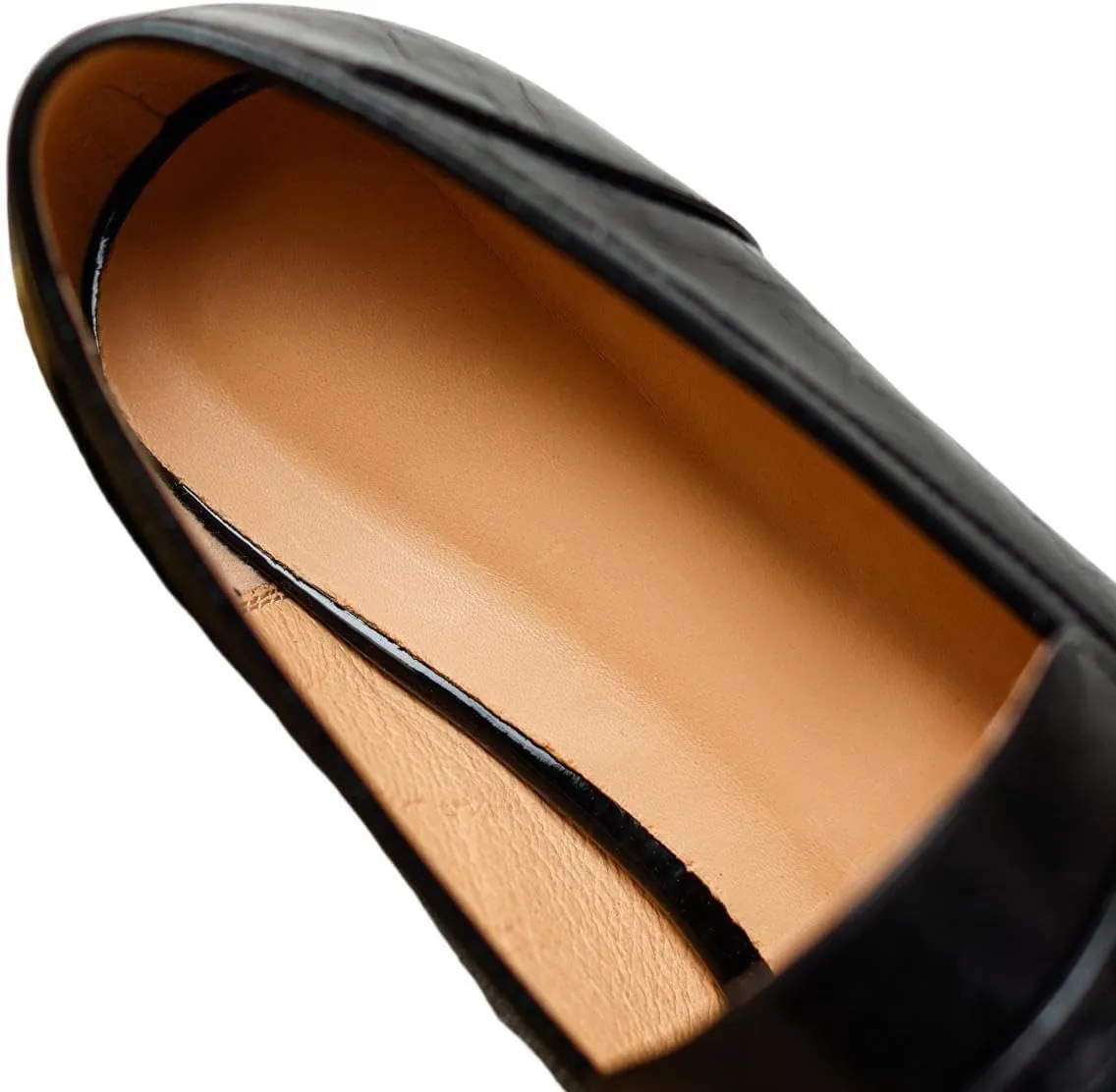 TinaCus Women's Genuine Leather Round Toe Light-Weight Slip-on Handmade Chunky Heel Loafers Flats