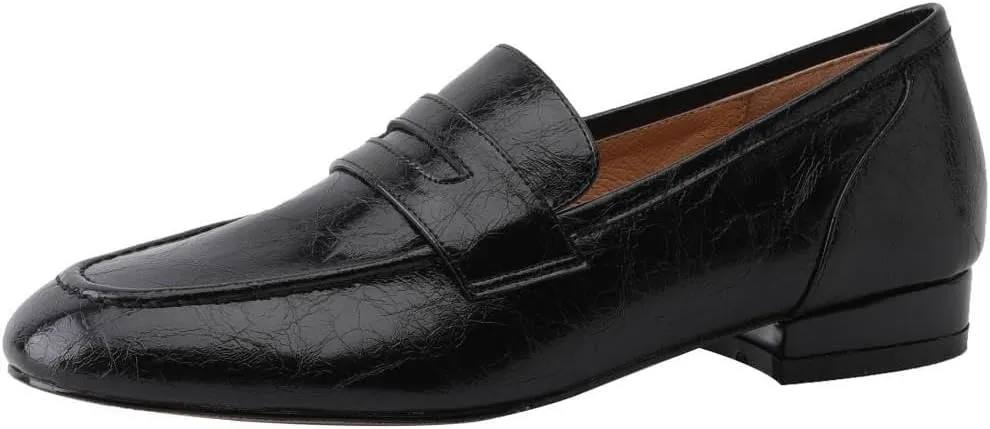 TinaCus Women's Genuine Leather Round Toe Light-Weight Slip-on Handmade Chunky Heel Loafers Flats