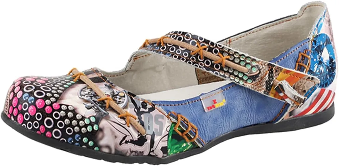 TMA EYES Women Leather Sandals Stylish Color-Block Flat Shoes Multicolor Stitching