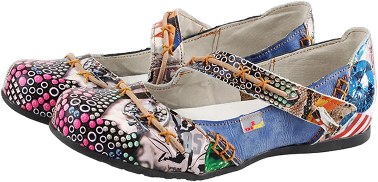 TMA EYES Women Leather Sandals Stylish Color-Block Flat Shoes Multicolor Stitching