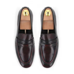 Two Tone Modern Penny Loafers - Maroon