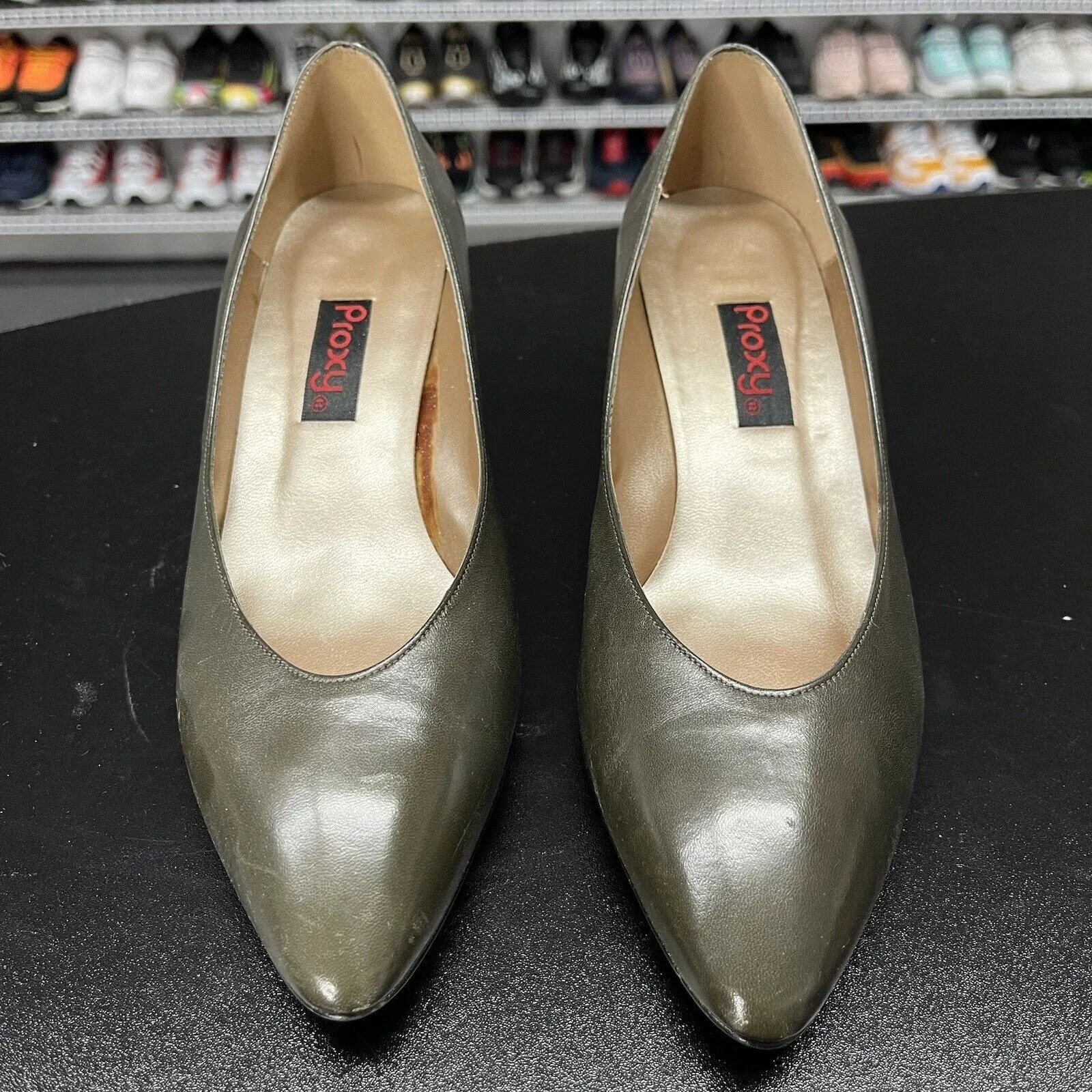 Vintage Proxy Women Green Leather Heel Size 7.5 M