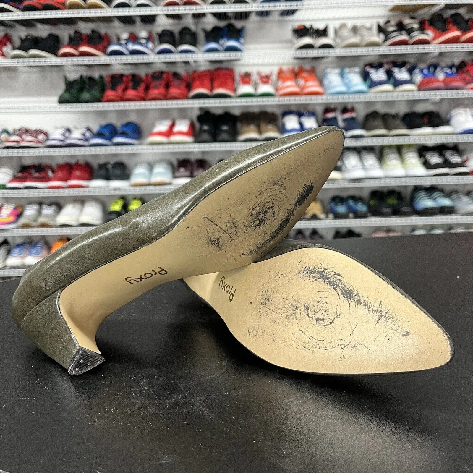 Vintage Proxy Women Green Leather Heel Size 7.5 M