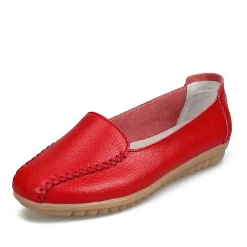 Women Loafers Shoes Casual Outdoor Slip On Leather Flats