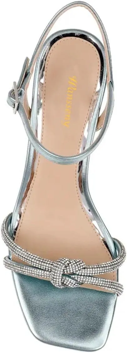 Women Stylish Strap Knot Open Toe Summer Sandals Low Heel Ankle Strap Slingback Party Dress Shoes Size 4-16 US