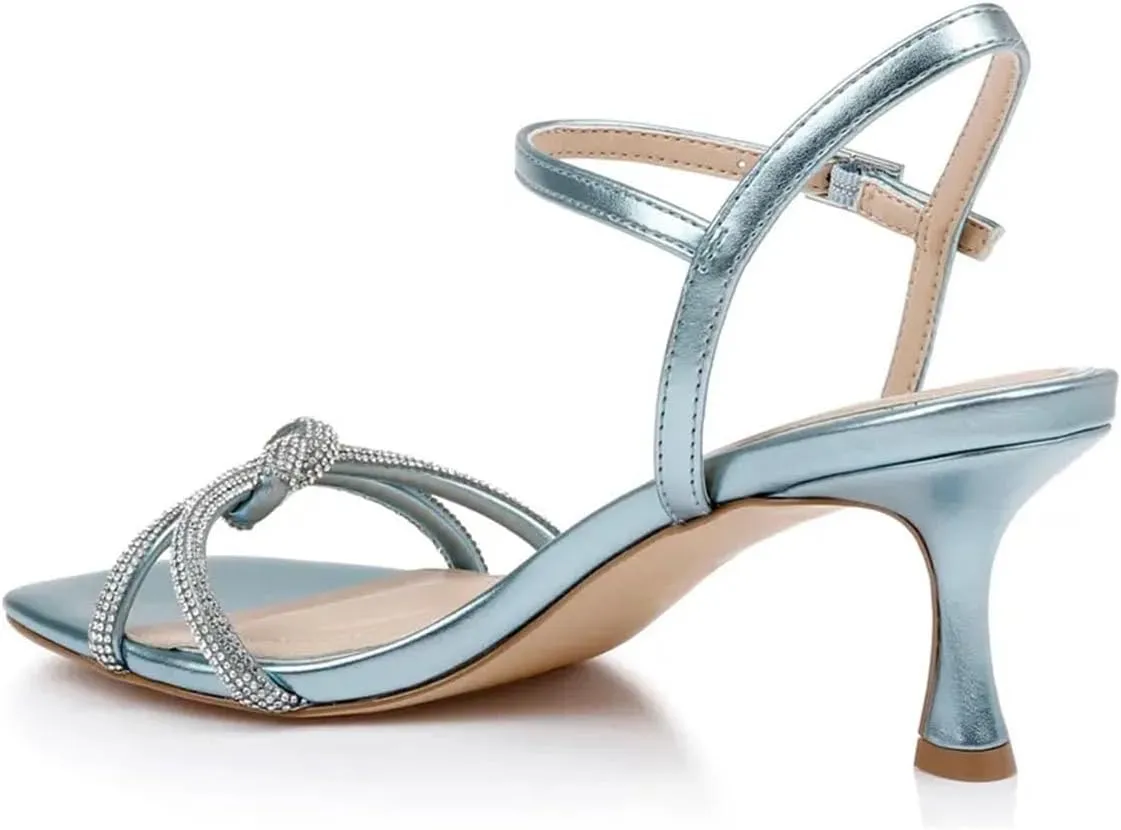Women Stylish Strap Knot Open Toe Summer Sandals Low Heel Ankle Strap Slingback Party Dress Shoes Size 4-16 US