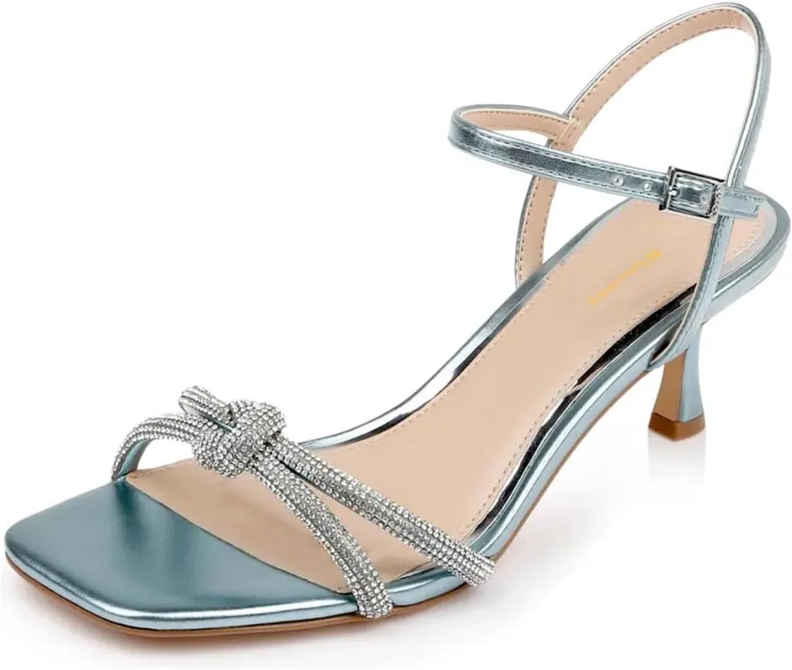 Women Stylish Strap Knot Open Toe Summer Sandals Low Heel Ankle Strap Slingback Party Dress Shoes Size 4-16 US