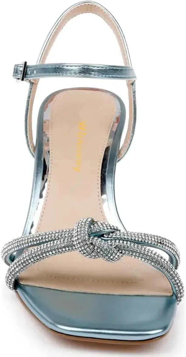 Women Stylish Strap Knot Open Toe Summer Sandals Low Heel Ankle Strap Slingback Party Dress Shoes Size 4-16 US
