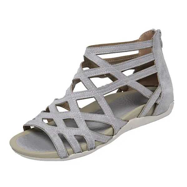 Women's Flat Cross Strap Zipper Roman Sandals 44005660C