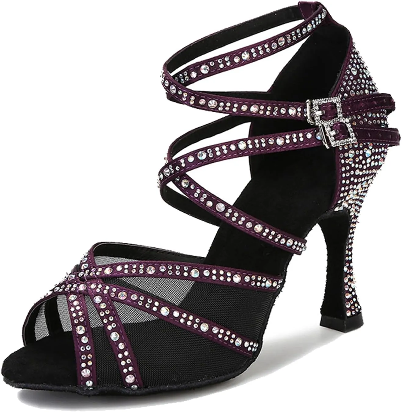 Womens Professional Dancing Shoes with Rhinestones Mesh Elegant Wedding Formal Sandals