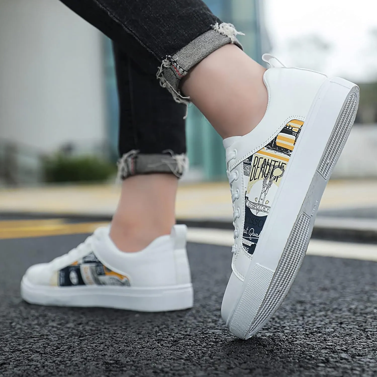 Women's White Fashion Sneakers Women's Sneakers Women's Walking Shoes Comfortable & Lightweight Black Loafers Women Platform High Top Sneakers for Women