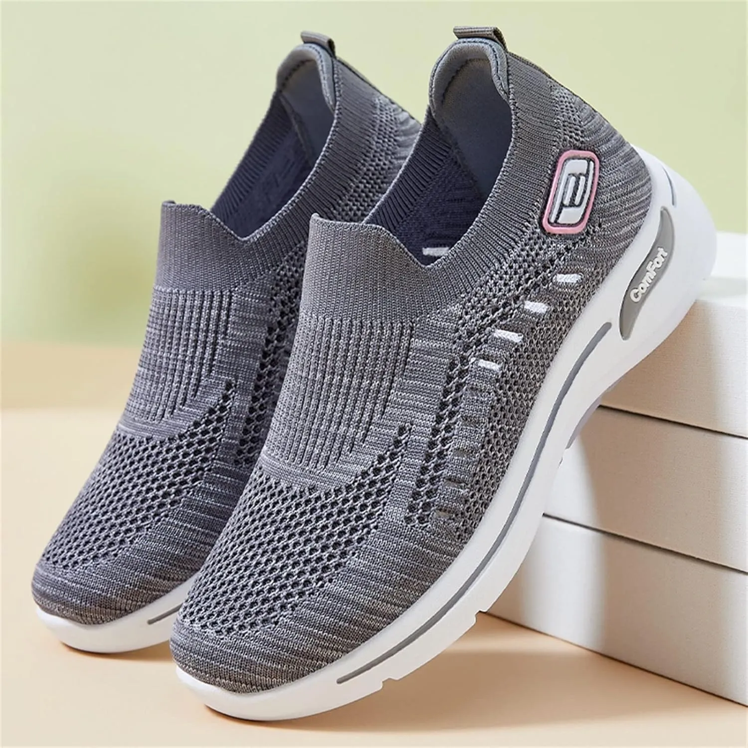 Women's Woven Orthopedic Soft Breathable Shoes Outdoor Comfort Fashion Casual Sneakers Wide Slip-on Tennis Shoes Arch Support Foam Shoes