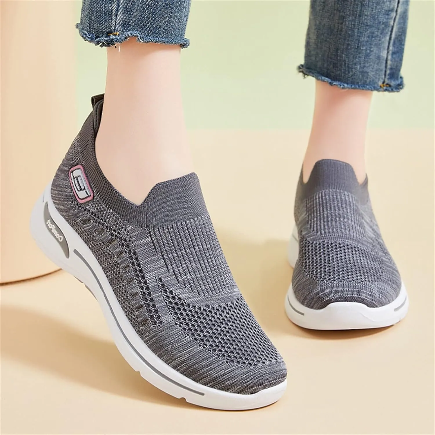 Women's Woven Orthopedic Soft Breathable Shoes Outdoor Comfort Fashion Casual Sneakers Wide Slip-on Tennis Shoes Arch Support Foam Shoes