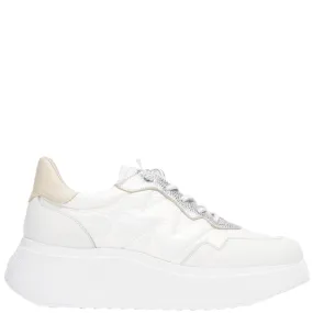 Wonders White & Nude Leather Elastic Laces Sporty Sneakers