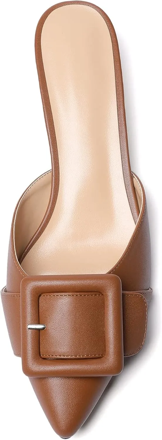 YODEKS Women's Heeled Mules Low Kitten Heel Mules Pointed Toe 1.5 Inch SandalsBow Closed Toe Pumps