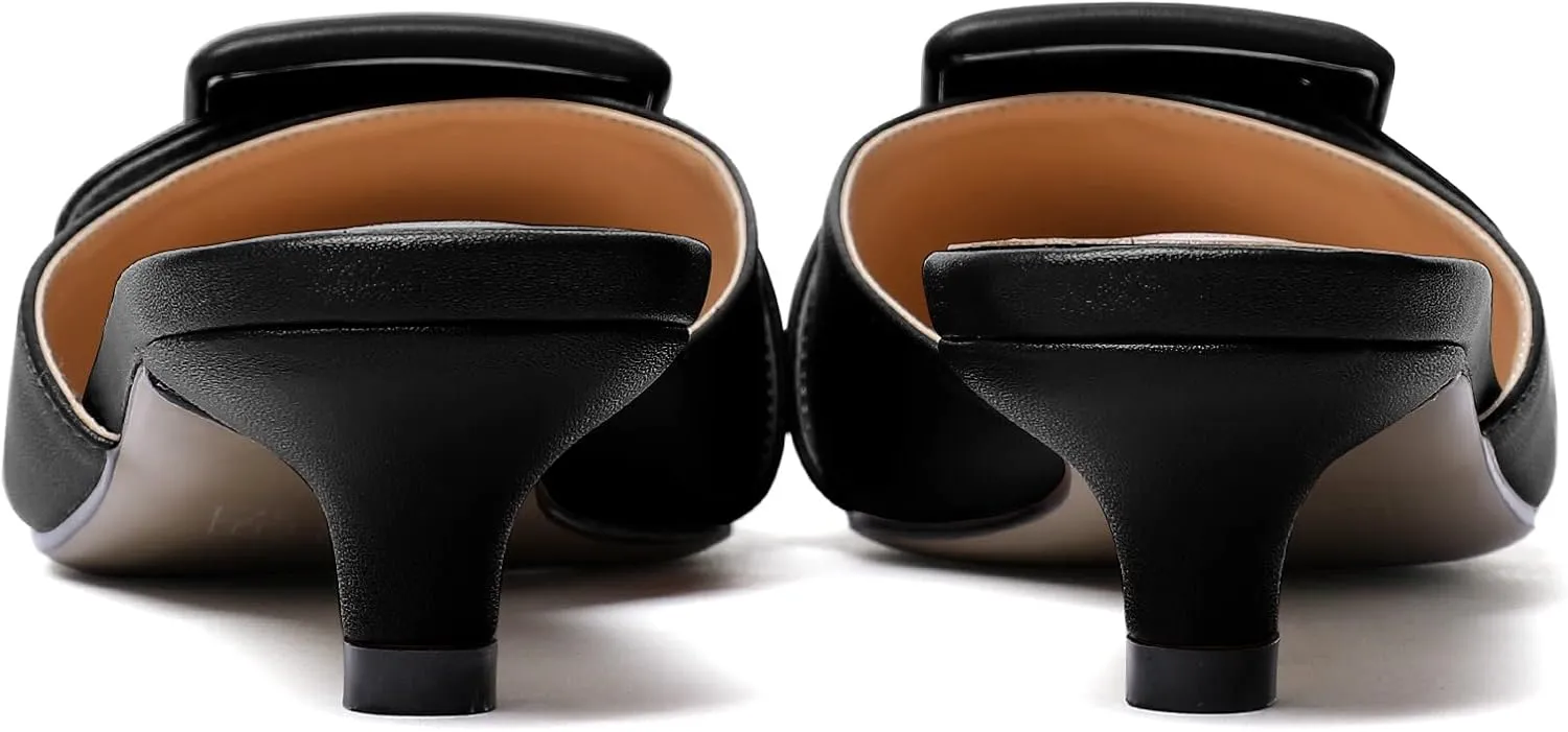 YODEKS Women's Heeled Mules Low Kitten Heel Mules Pointed Toe 1.5 Inch SandalsBow Closed Toe Pumps