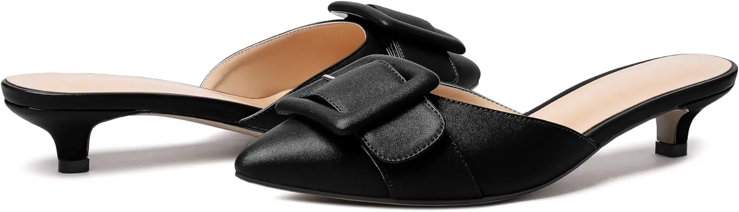 YODEKS Women's Heeled Mules Low Kitten Heel Mules Pointed Toe 1.5 Inch SandalsBow Closed Toe Pumps