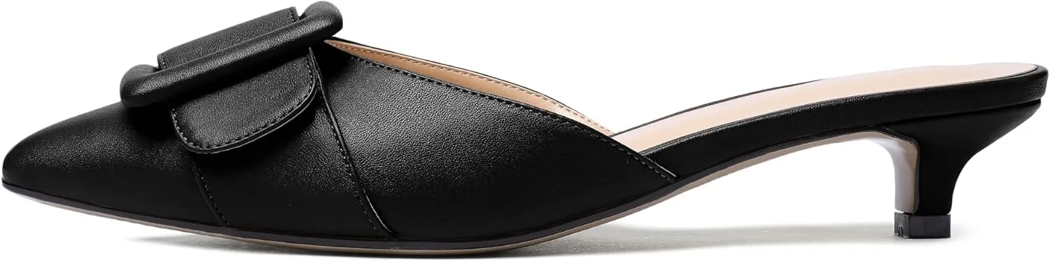 YODEKS Women's Heeled Mules Low Kitten Heel Mules Pointed Toe 1.5 Inch SandalsBow Closed Toe Pumps