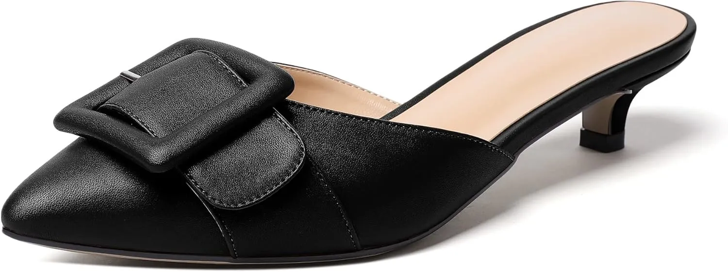 YODEKS Women's Heeled Mules Low Kitten Heel Mules Pointed Toe 1.5 Inch SandalsBow Closed Toe Pumps
