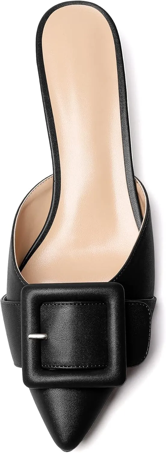 YODEKS Women's Heeled Mules Low Kitten Heel Mules Pointed Toe 1.5 Inch SandalsBow Closed Toe Pumps